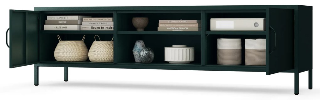 Široká kovová TV skrinka XL na nožičkách, fľaškovozelená, 1700x400x500 mm: ROSARIA