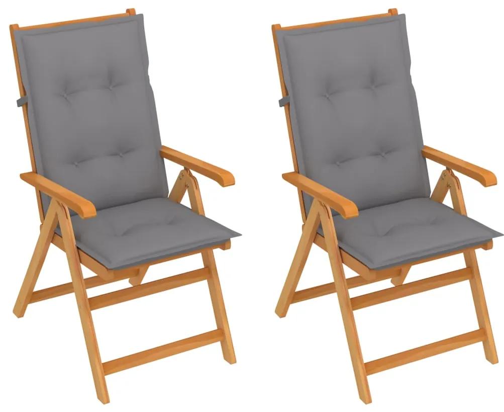 Záhradné stoličky 2 ks so sivými podložkami tíkový masív 3062392