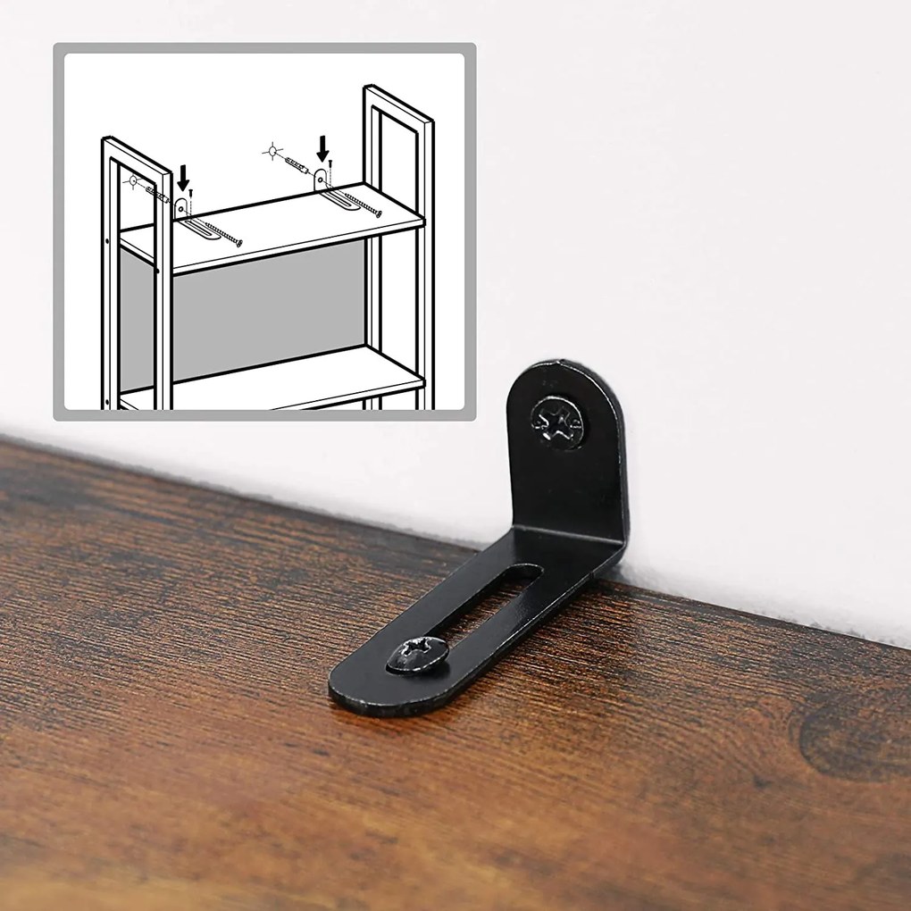 Knižnica, regál s 5 policami, rustikálna hnedá a čierna