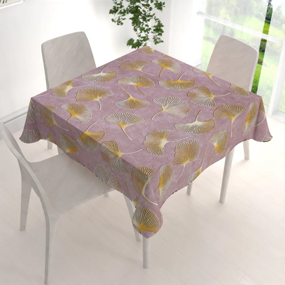 Biante Zamatový štvorcový obrus Tamara TMR-001 Ginkgo lístky na staroružovom 130x130 cm