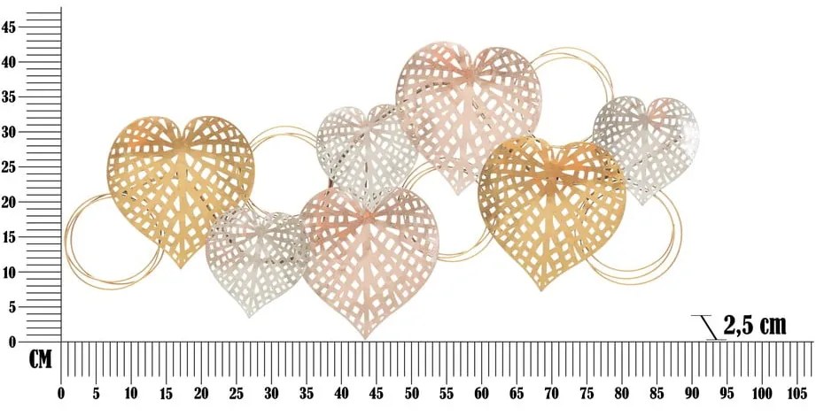 Kovová nástenná dekorácia 91x40 cm Hearts – Mauro Ferretti