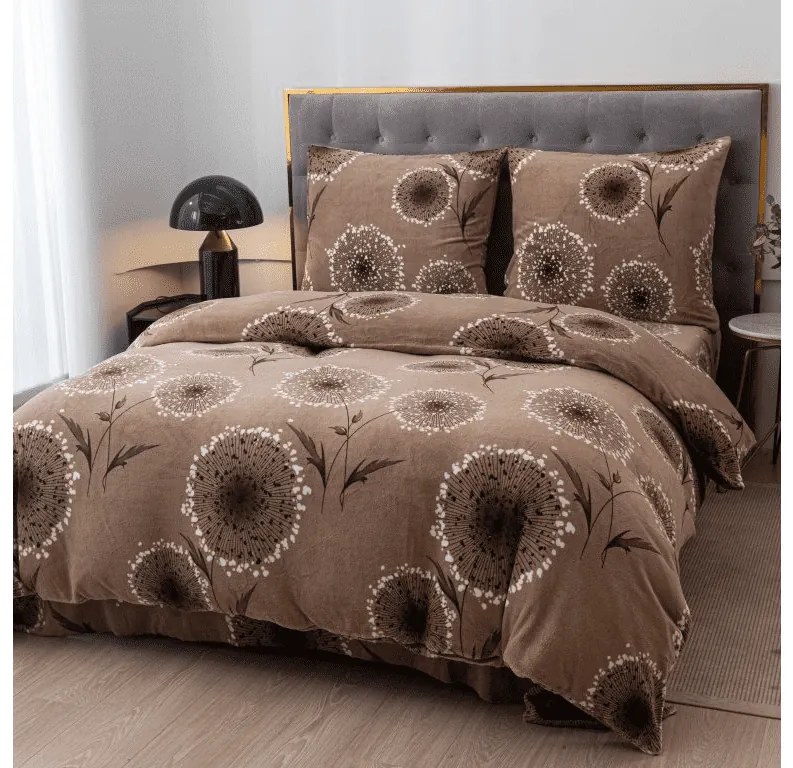 Sada 2ks mikroplyšových obliečok PAMPELINO svetlohnedé + plachta mikroplyš SOFT 180x200 cm biela, dvojlôžko