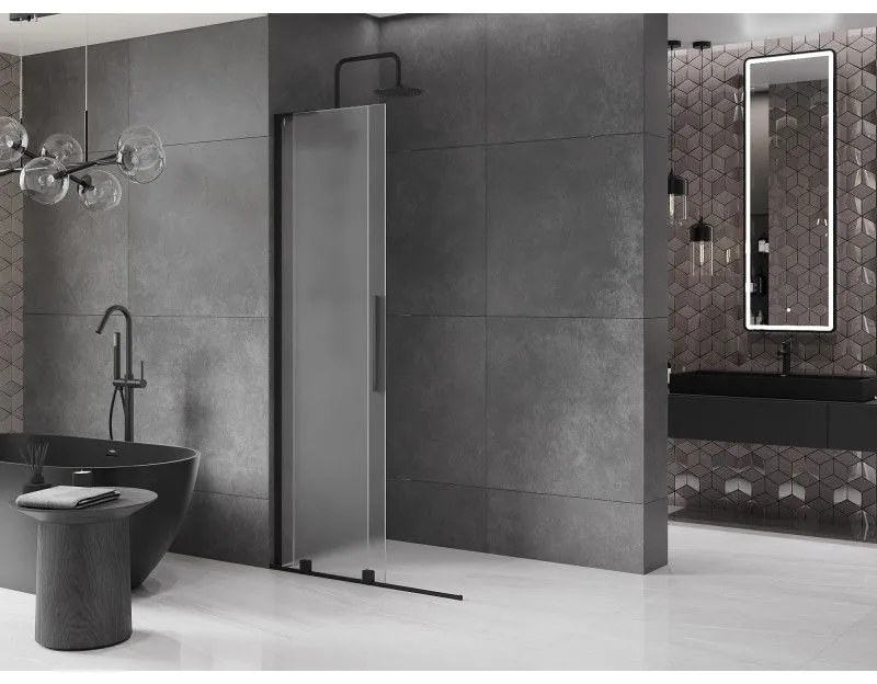 Mexen Velar L, posuvná sprchová zástena Walk-in 90 x 200 cm, 8mm sklo námraza, čierna matná, 871-090-003-33-70