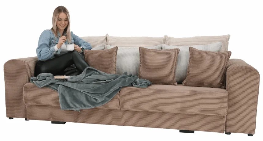 Rozkladacia pohovka s úložným priestorom Gilen Big Sofa - svetlohnedá / béžová / krémová