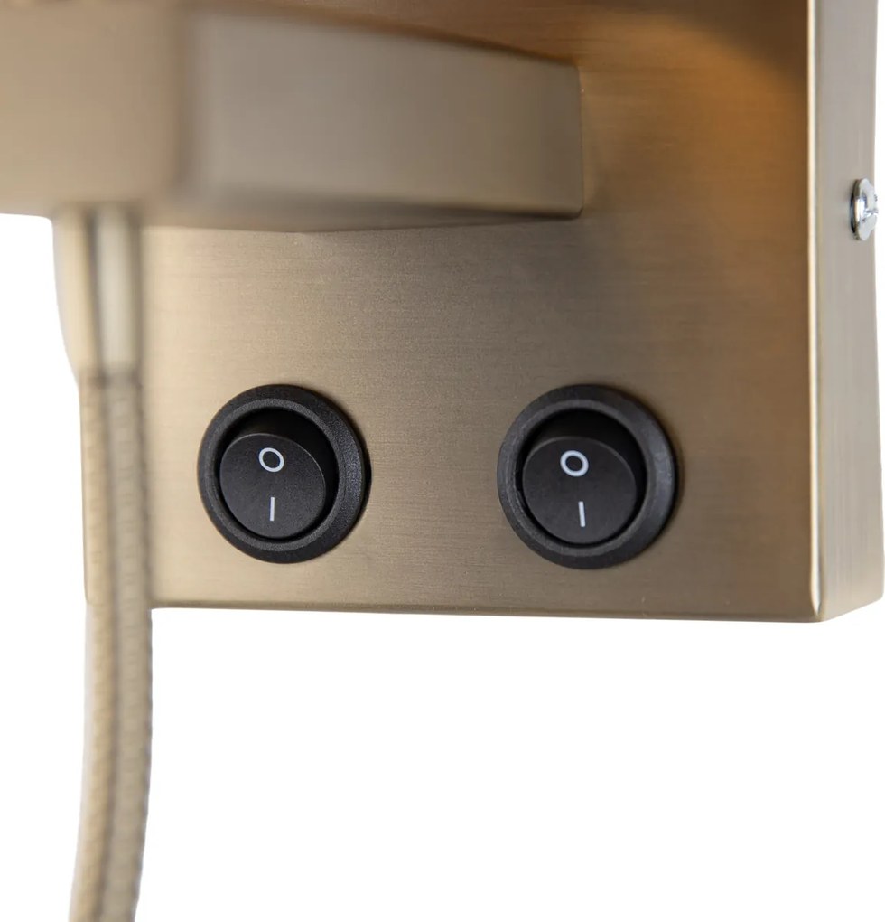 Nástenná lampa bronzová s flexibilným ramenom a oranžovým tienidlom so zlatým interiérom 18cm - Brescia Combi