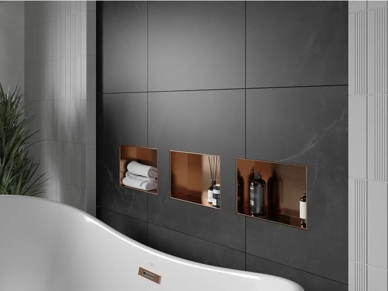 Mexen X-Wall-NR, polica na zapustenie bez príruby 30 x 20 cm, medená matná - 19C1302010