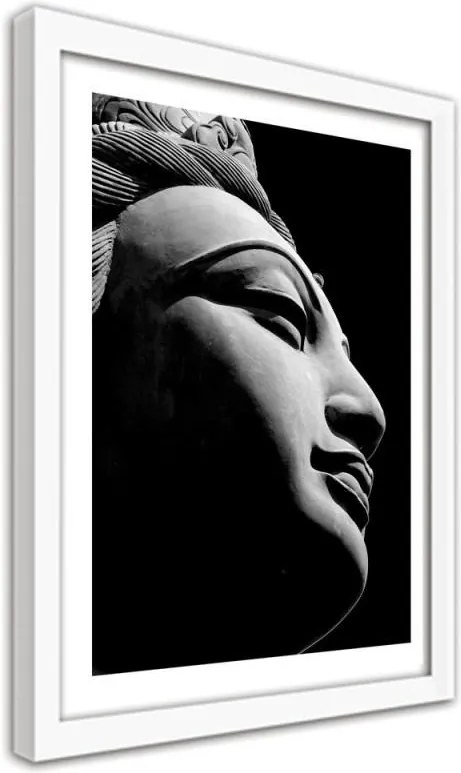 CARO Obraz v ráme - Oriental Statue In Black And White 2 Biela 30x40 cm