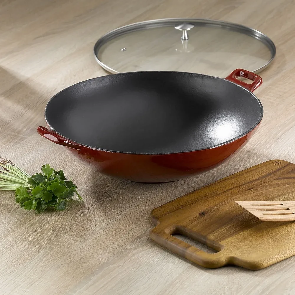 Červená liatinová WOK panvica Kela Calido, ø 36 cm