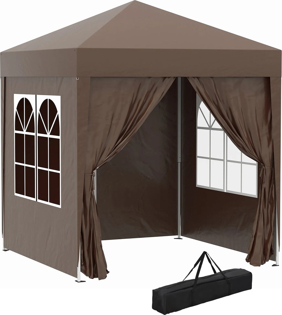 Outsunny Pavilón 2x2m Vodotesný, Rýchlo Rozkladací Pavilón so 4 Bočnými Stranami, Otvormi na Odtok, Skladací Party Stan UV 30+, Záhradný Stan s Taškou