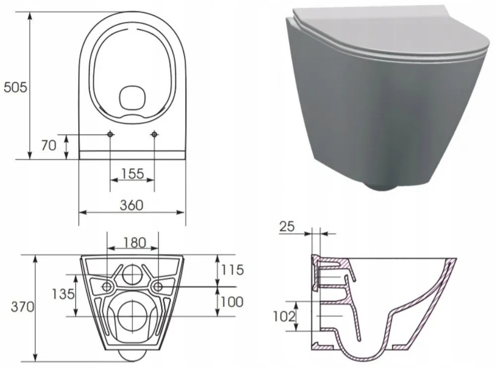 Cersanit City New Oval CleanOn 50,5x36x37 cm, závesná wc misa + toaletné sedátko s pomalým zatváraním z duroplastu, K701-104