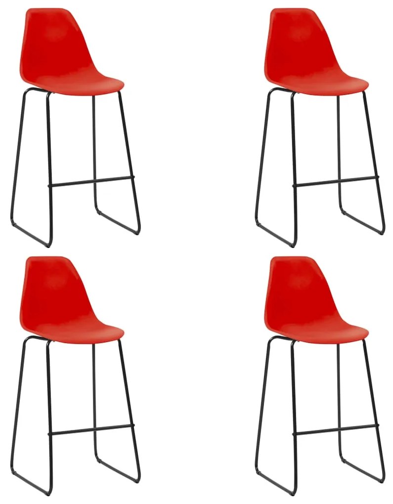 vidaXL Barové stoličky 4 ks, červené, plast