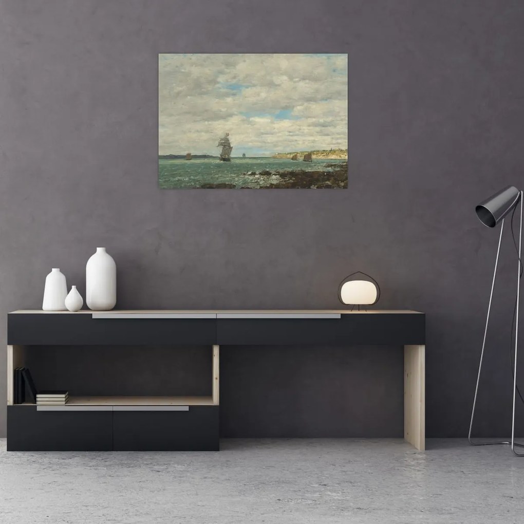 Sklenený obraz - Eugène Boudin, Coast of Brittany, reprodukcia (70x50 cm)