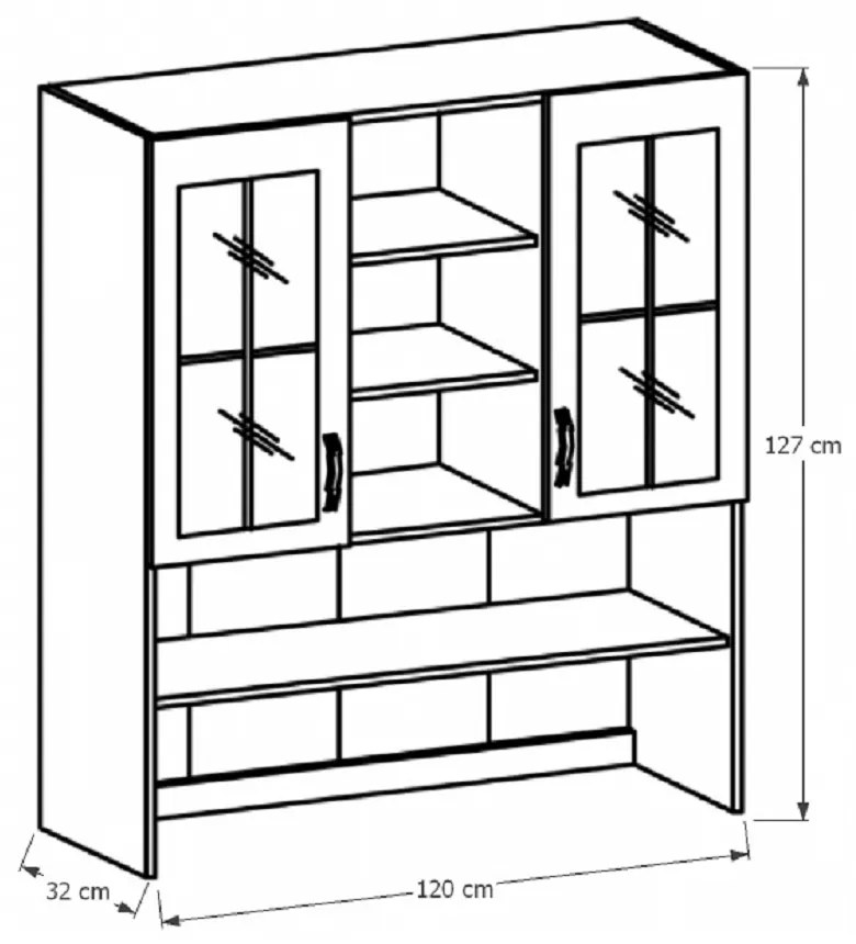Horná kuchynská skrinka so sklom K120 Provense (biela + sosna andersen). Vlastná spoľahlivá doprava až k Vám domov. 1015191