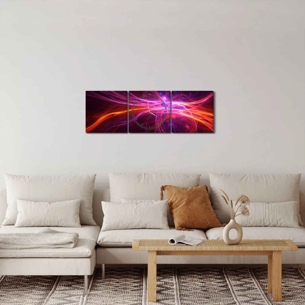 Obraz modernej abstrakcie (s hodinami) (90x30 cm)