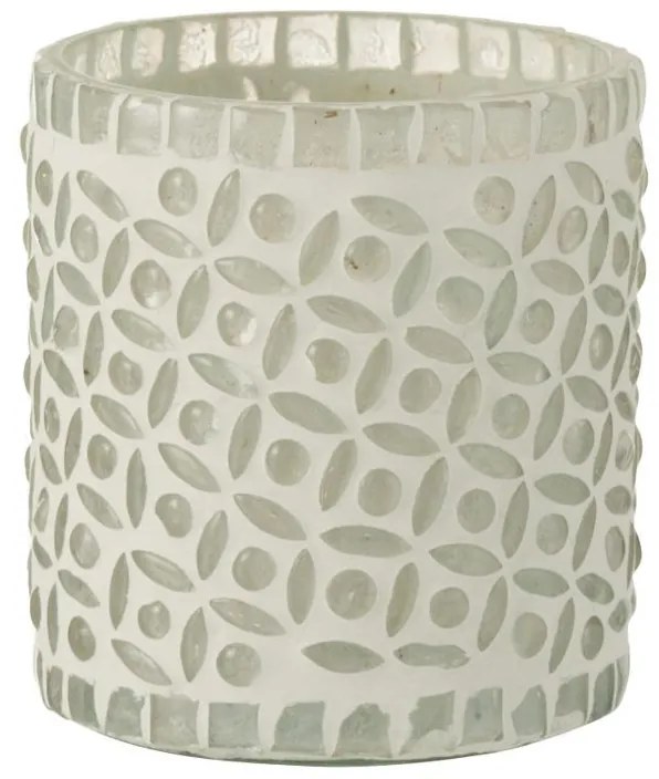 Bílý sklenený svietnik na čajovú sviečku - 8,5 * 8,5 * 9 cm