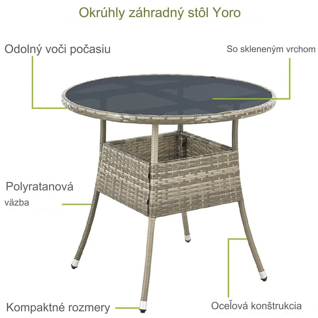 InternetovaZahrada Ratanový okrúhly stôl Yoro Ø80 cm - šedý