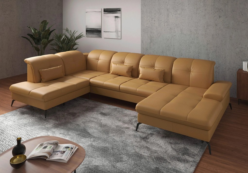 XXXLutz SEDACIA SÚPRAVA, textil, koža, kari žltá Sit & More - Sedačky - 00014401174P