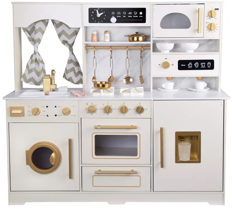 Veľká drevená kuchynská zostava v glamour štýle so zlatými doplnkami ZA5270