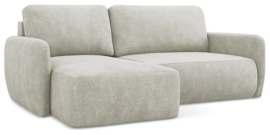 Krémová ženilková rozkladacia/s úložným priestorom rohová pohovka (ľavý roh/s leňoškou) Lilo – Makamii