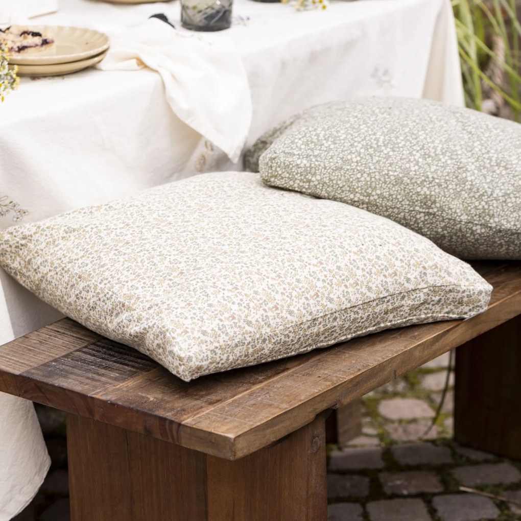 Ib Laursen Bavlnený poťah na sedák Sofie Green/Flowers 45 × 45 cm