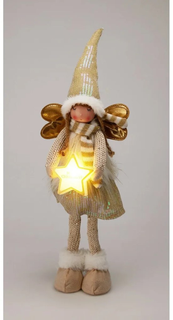 Vianočný stojaci anjelik so svietiacou hviezdou, 55 cm, teplá biela