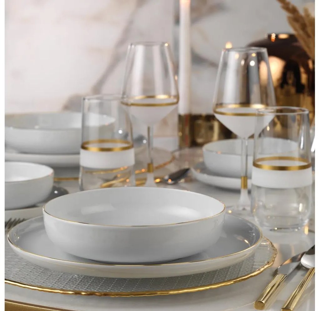 Jedálna súprava 24 ks biela/zlatá/porcelán
