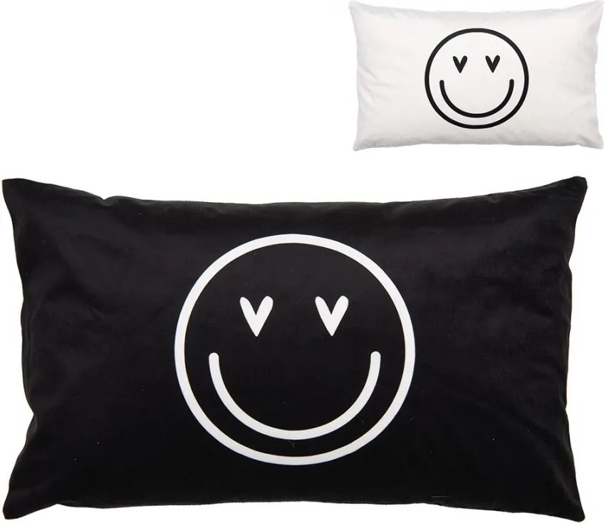 Cushion Cover 30x50 Cm Black White Polyester Smile Rectangle - 30*50 cm