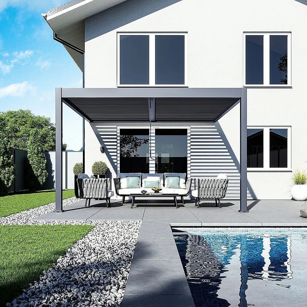 DEOKORK Záhradná hliníková pergola do stien 4x4 m (antracit)