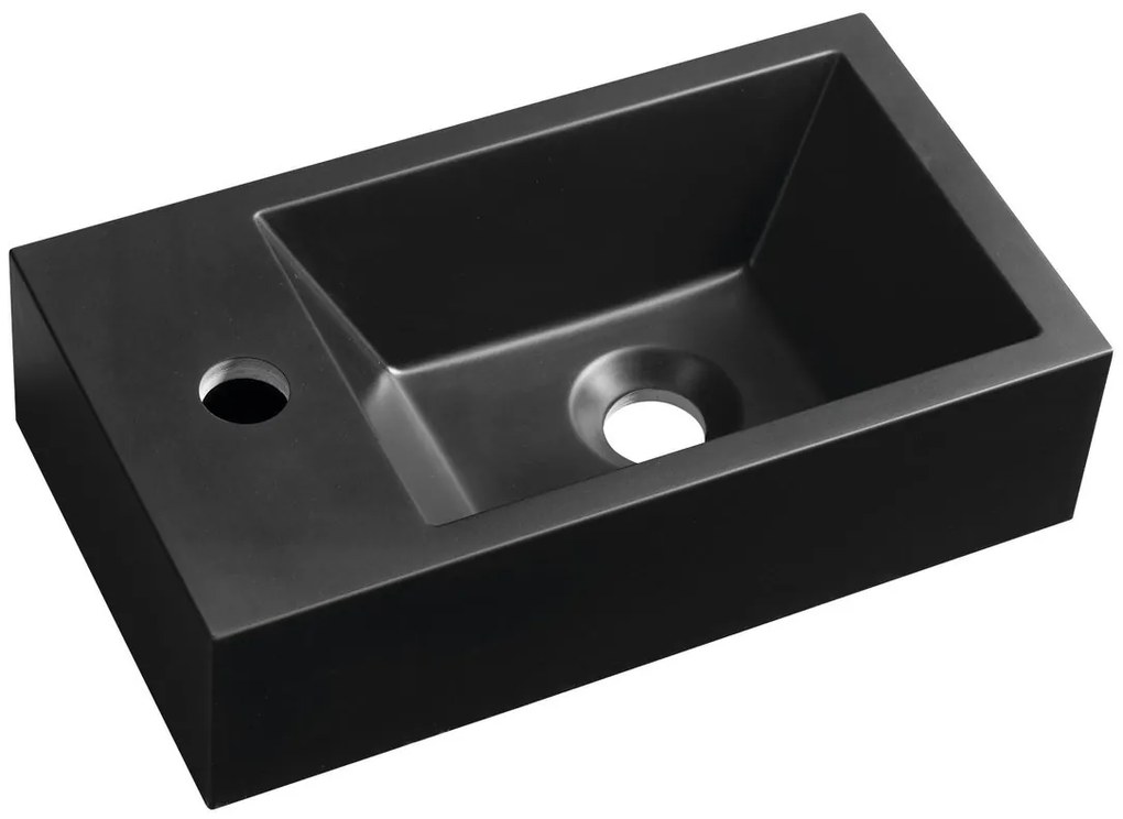Sapho Sapho, AMAROK liaty mramor umývadlo 40x22cm, čierna matná, batéria vľavo, AR400B