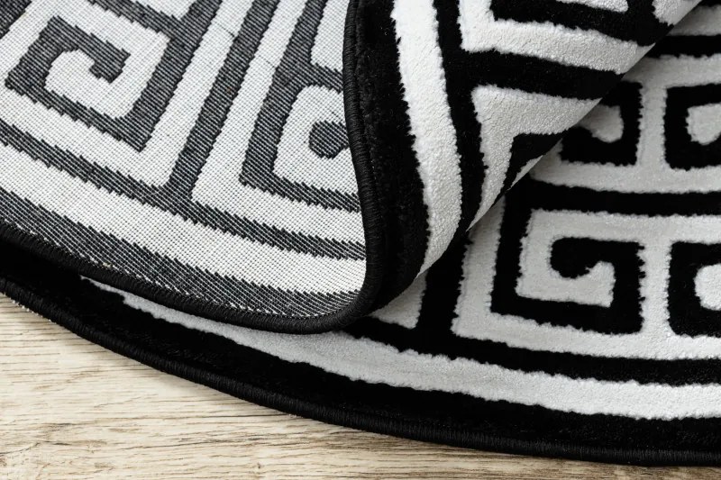 Dywany Łuszczów, Kusový koberec Gloss 6776 85 greek black/ivory kruh, 200x200 (priemer) kruh, čiernobiela, chodba / predsieň