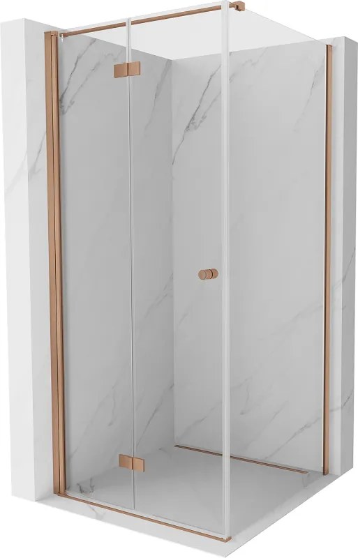 Mexen Mist-F T, 1-krídlový skladací sprchový kút ľavý 110 x 110 cm, číre sklo, medený matný profil, 8A6T-110-110-65-00-L