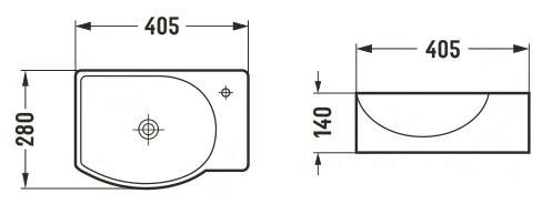 Mexen Mista, umývadlo na dosku, pravé, 40 x 28 cm, biela, 22174000L