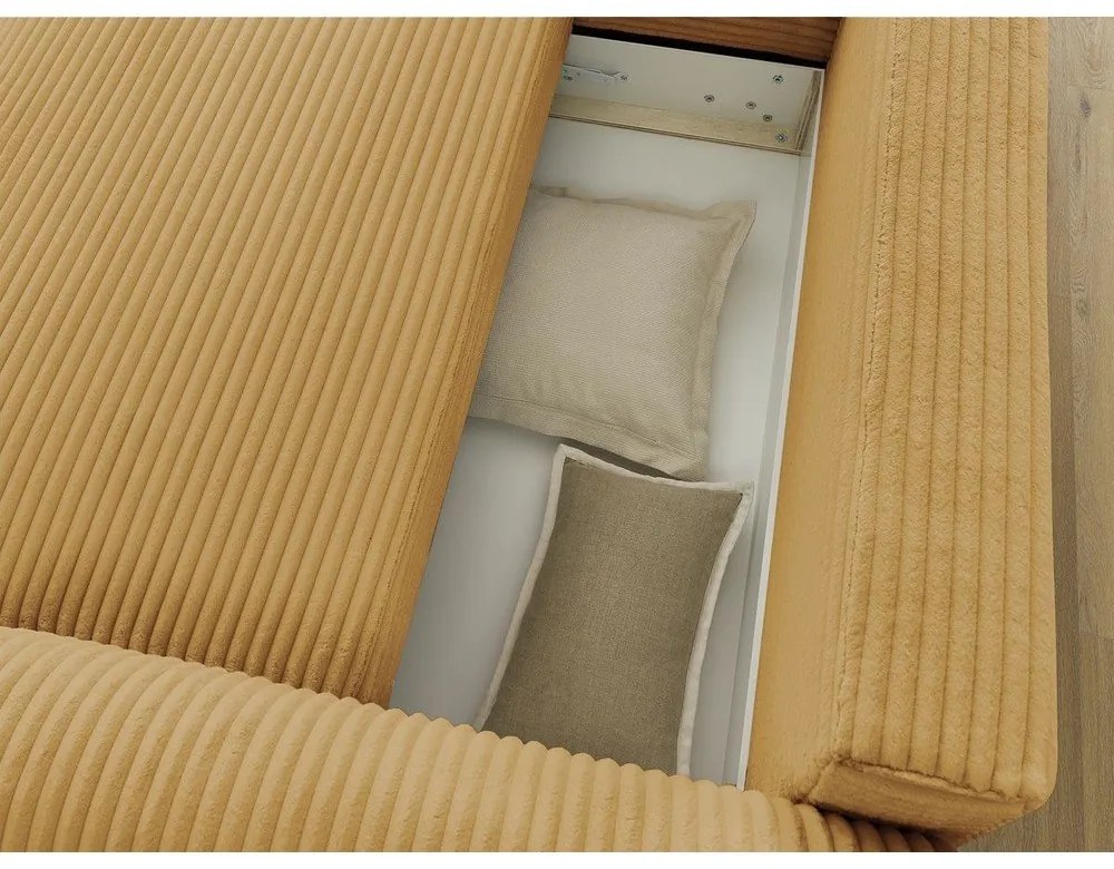 Menčestrová rozkladacia rohová pohovka v horčicovej farbe (ľavý roh) Lucien – Bobochic Paris