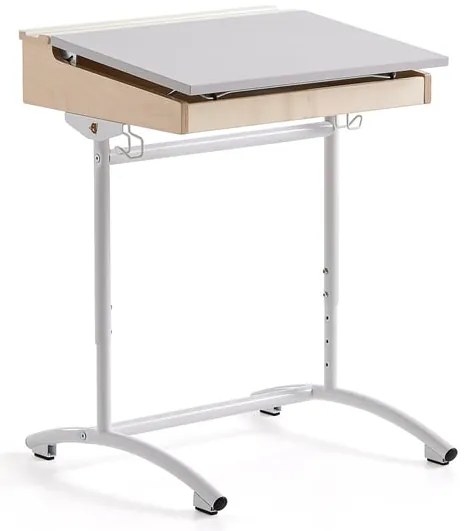 Školská lavica ACCESS, 650x550 mm, výškovo nastaviteľná, HPL, biela/šedá