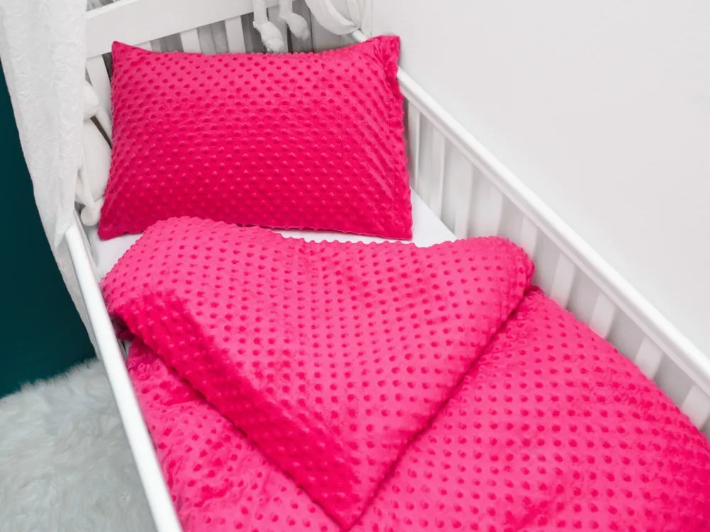 Biante Detské posteľné obliečky do postieľky Minky 3D bodky MKP-009 Fuchsiové Do postieľky 90x140 a 40x60 cm