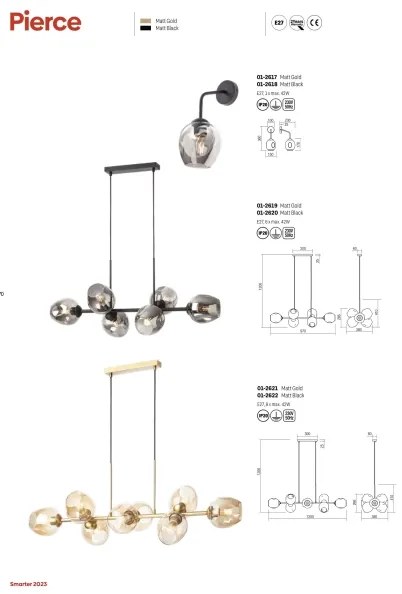 Redo 01-2622 - Luster na lanku PIERCE 8xE27/42W/230V čierna/dymová