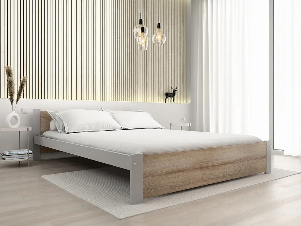 Posteľ IKAROS 160 x 200 cm, dub sonoma/sivá Rošt: S lamelovým roštom, Matrac: Matrac Deluxe 10 cm