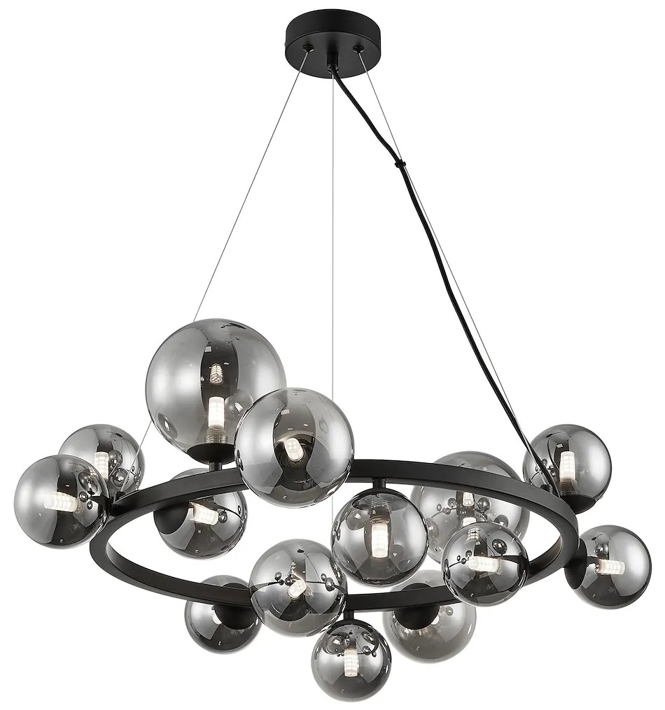 Závesné svietidlo Mila, 14x grafitové sklenené tienidlo, b, o