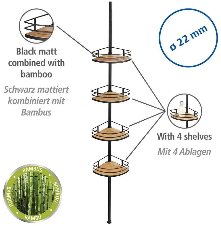 Matne čierna/v prírodnej farbe rohová teleskopická bambusová kúpeľňová polička Dolcedo – Wenko