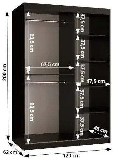 Šatníková skriňa so zrkadlom 120 cm Riana Slimo 2 120 (biela + čierna). Vlastná spoľahlivá doprava až k Vám domov. 1063636