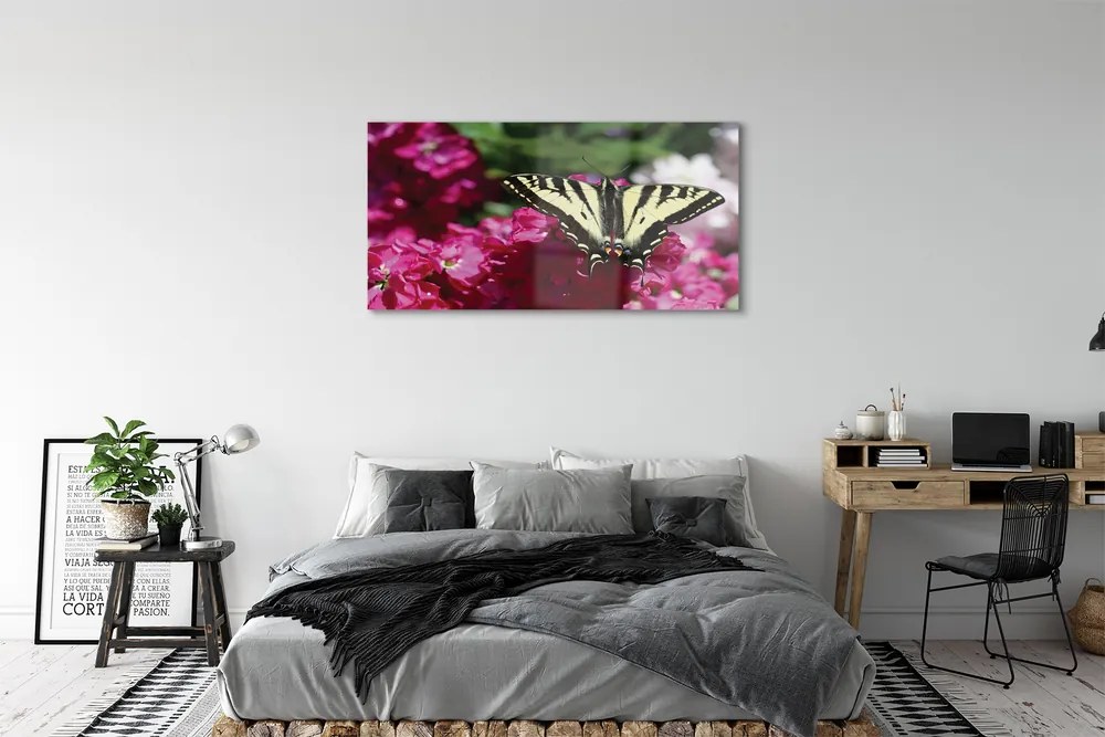 Obraz na akrylátovom skle Kvety motýľ 125x50 cm