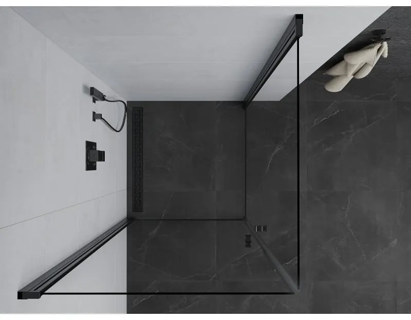 Mexen Pretoria Duo, 2-krídlový sprchovací kút 100 (dvere) x 100 (dvere) cm, 6mm číre sklo, čierny profil, 852-100-100-70-00-02