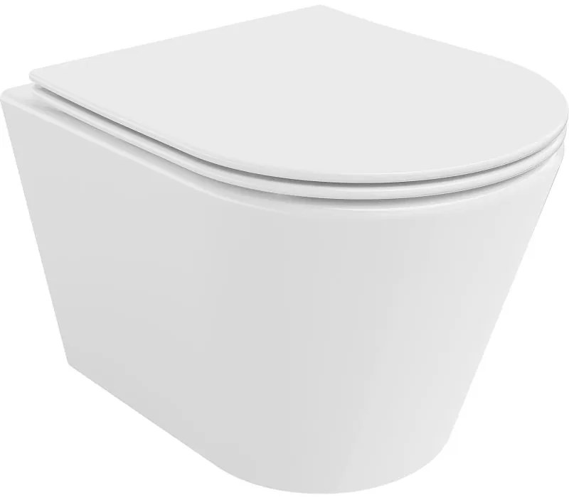 Mexen Rico, závesná WC misa 490x360x370 mm, Rimless Tornádo + WC sedadlo z duroplastu, biela lesklá, 30720400T