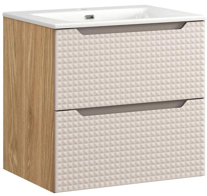 Závesná skrinka Luxor Beige Sky I so zápustným umývadlom 60 cm béžová/dub olejovaný