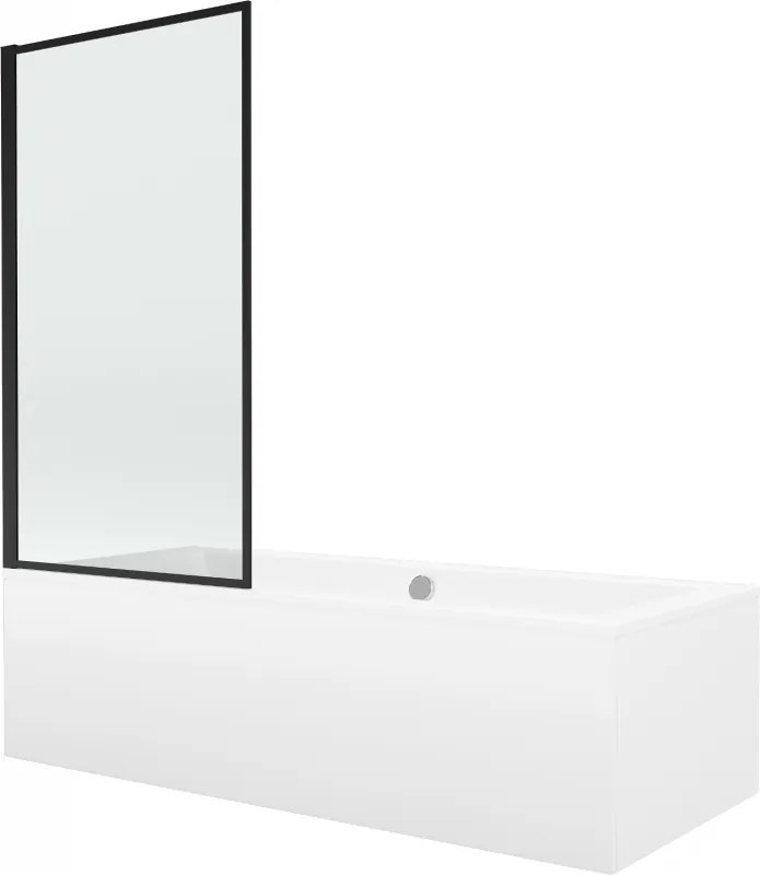 Mexen Cube obdĺžniková vaňa 180 x 80 cm s obkladom a 1-krídlovou sprchovou zástenou 70 cm, čierny vzor - 550518080X9307017070