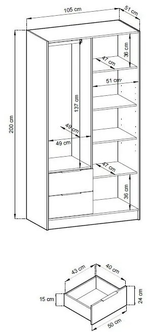 Šatní skříň Nelly 105 cm grafit/dub artisan