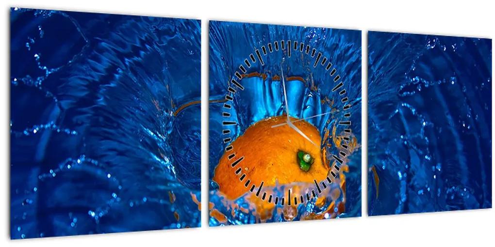 Obraz - pomaranč vo vode (s hodinami) (90x30 cm)