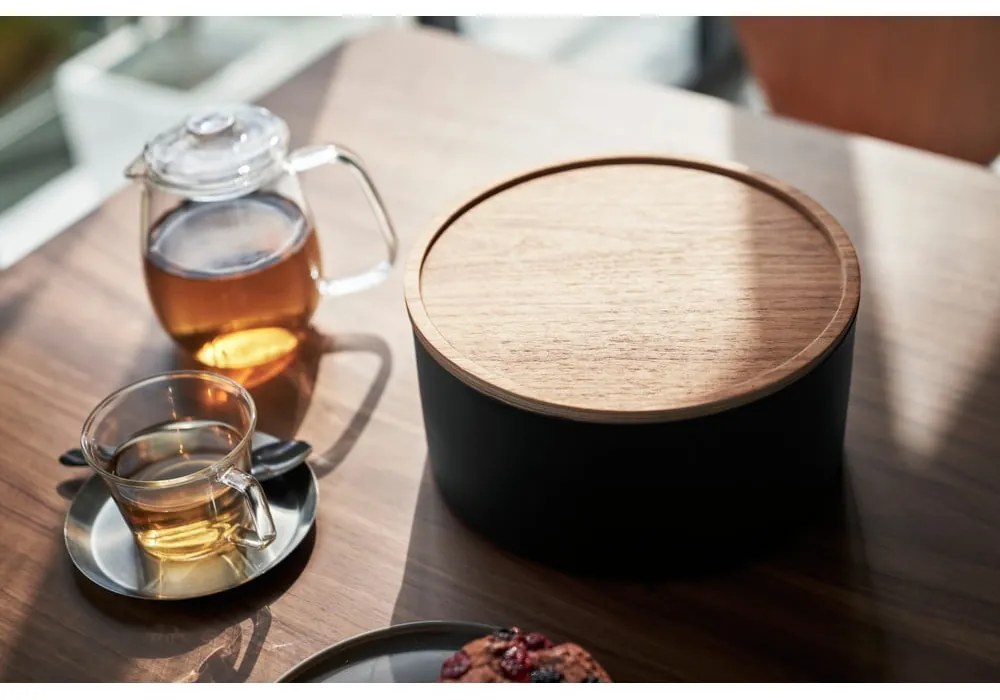 Čierny kovový úložný box s vekom ø 22x11 cm Rin – YAMAZAKI