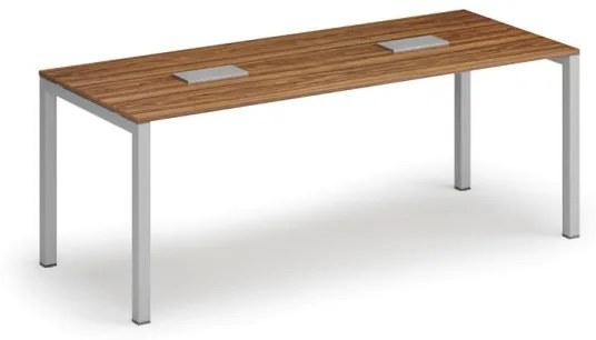 Stôl SQUARE 2000 x 800 x 750, orech + 2x stolná zásuvka TYP I, strieborná
