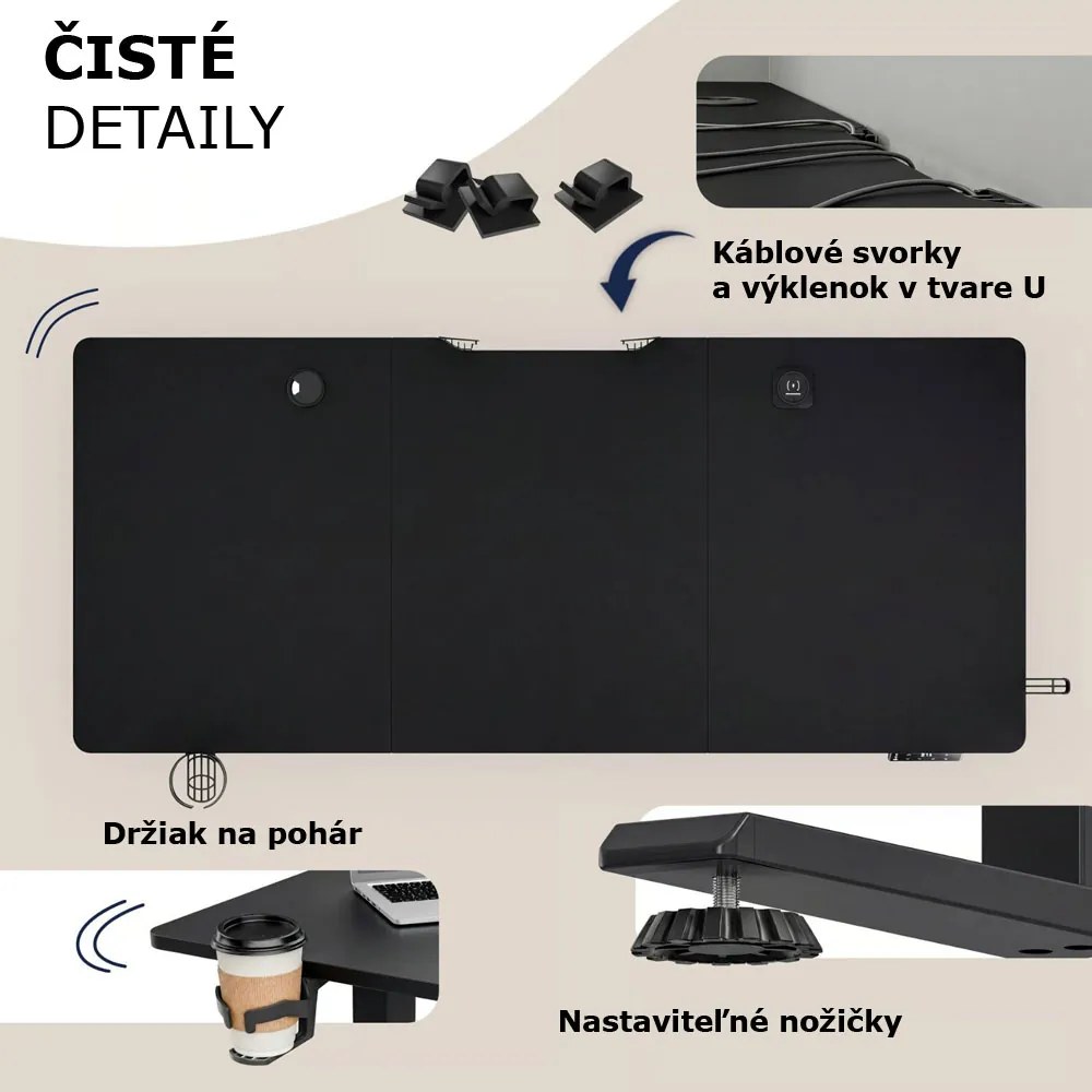 Výškovo nastaviteľný kancelársky stôl FLEXI, 160x75x72-117cm, čierna Casaria